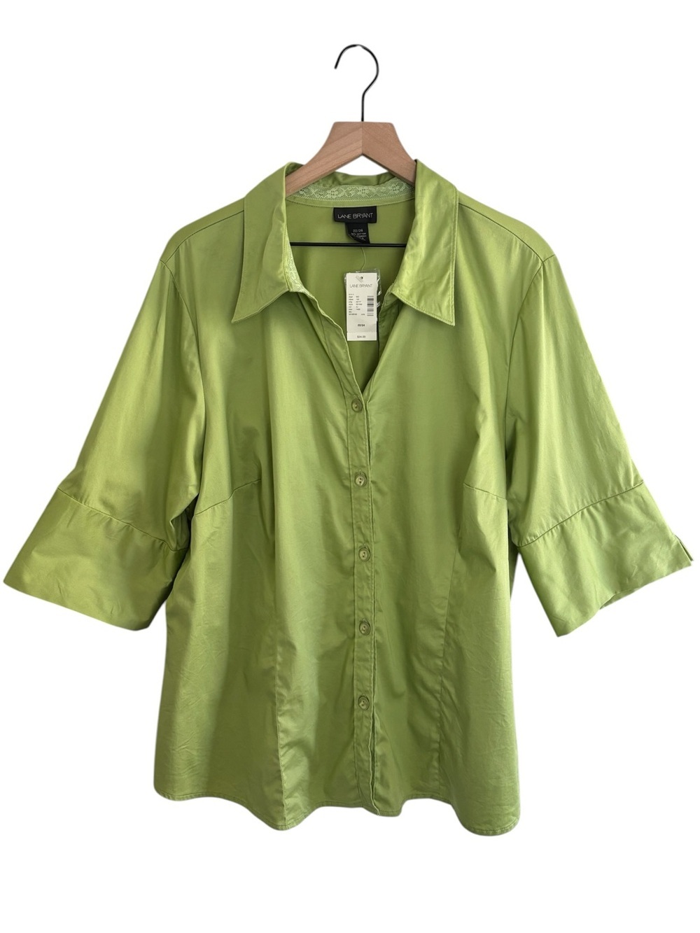 Lane Bryant Button Down Shirt Lime Green Stretch Women’s Size 22/24 NWT